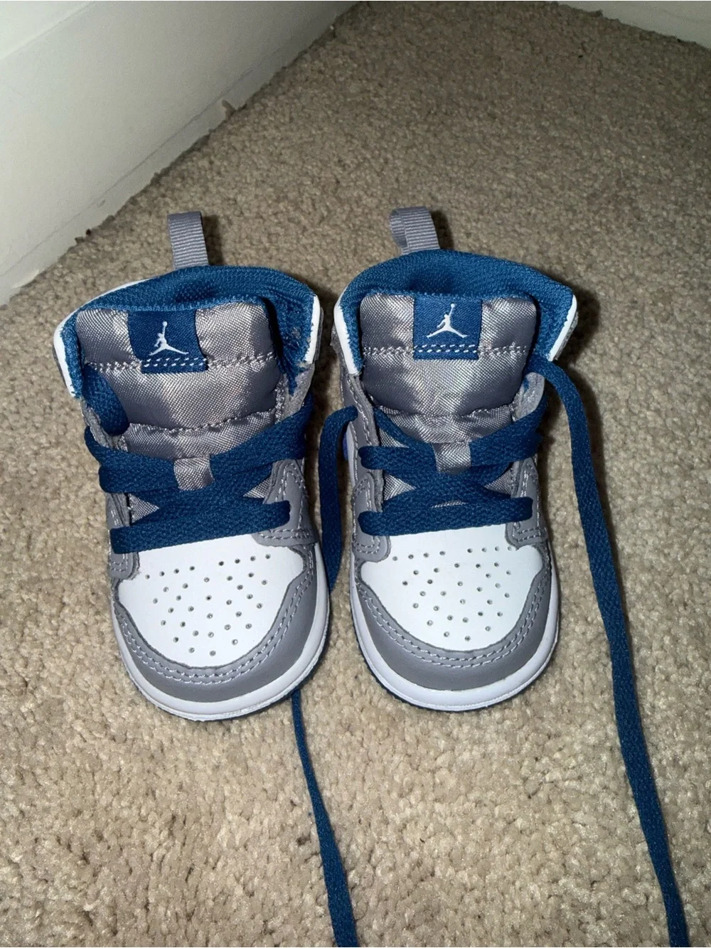 Jordan Baby High-Top Sneakers in White, Gray & Blue